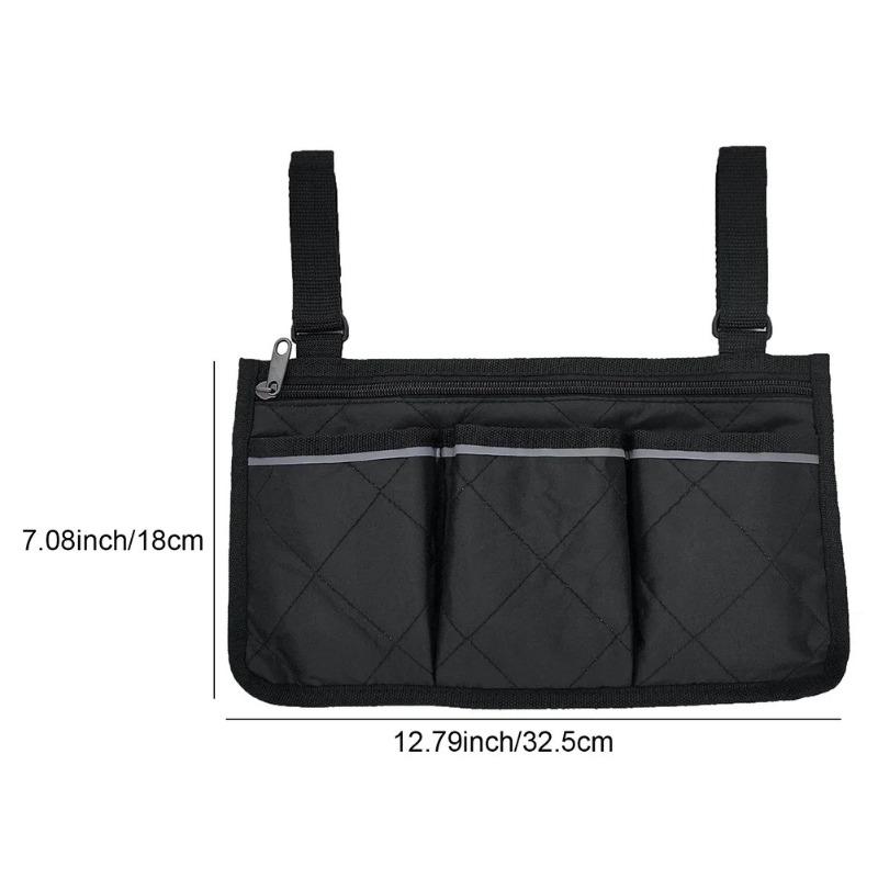 Wheelchair Side Storage Bag Cycling Pockets Stroller Bag for Sundries Wallet Snacks Storage Use with Reflective Strip