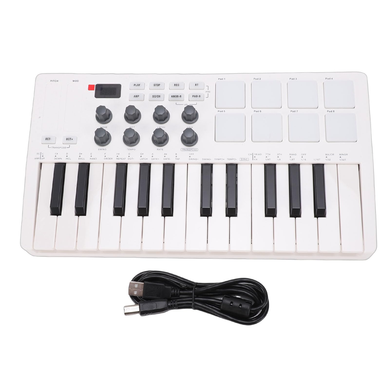 MIDI Keyboard Controller with Bluetooth Portable 8 RGB Backlit Drum Force for Music Production and Recording 25-Key Connectivity, Design, Pads,