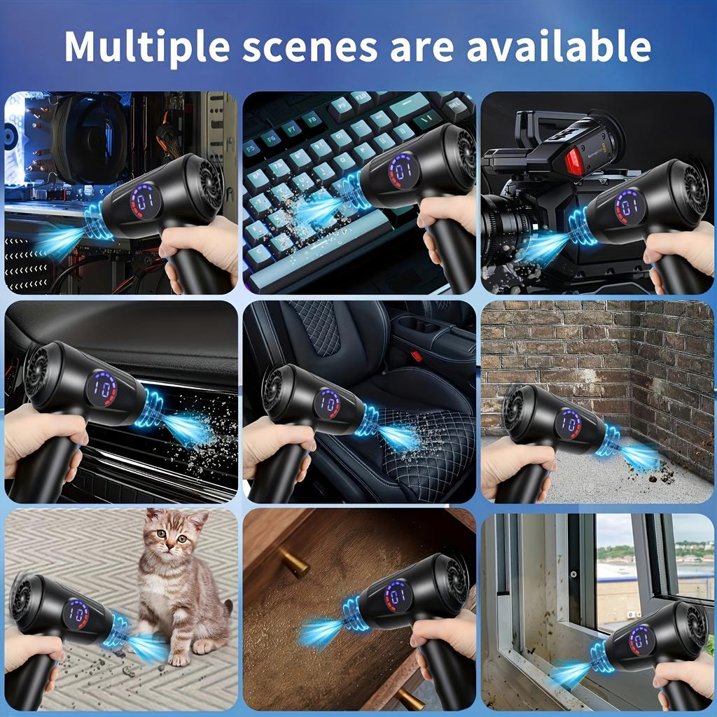 Electric Air Duster,51000 RPM 4 Speed Cordless Air Blower with LCD Display, Portable Built-in LED Light Air Dusters for Computers Keyboard Cleaner