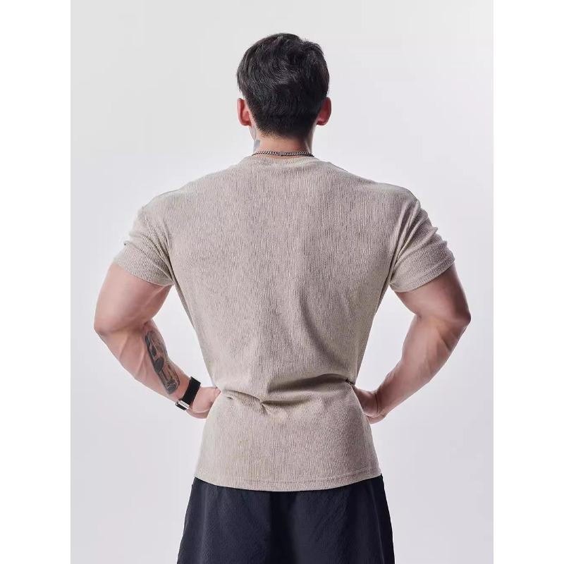 Men Solid V Neck T Shirt Short Sleeve Stretch Casual Workout Top For Daily And Gym Wear