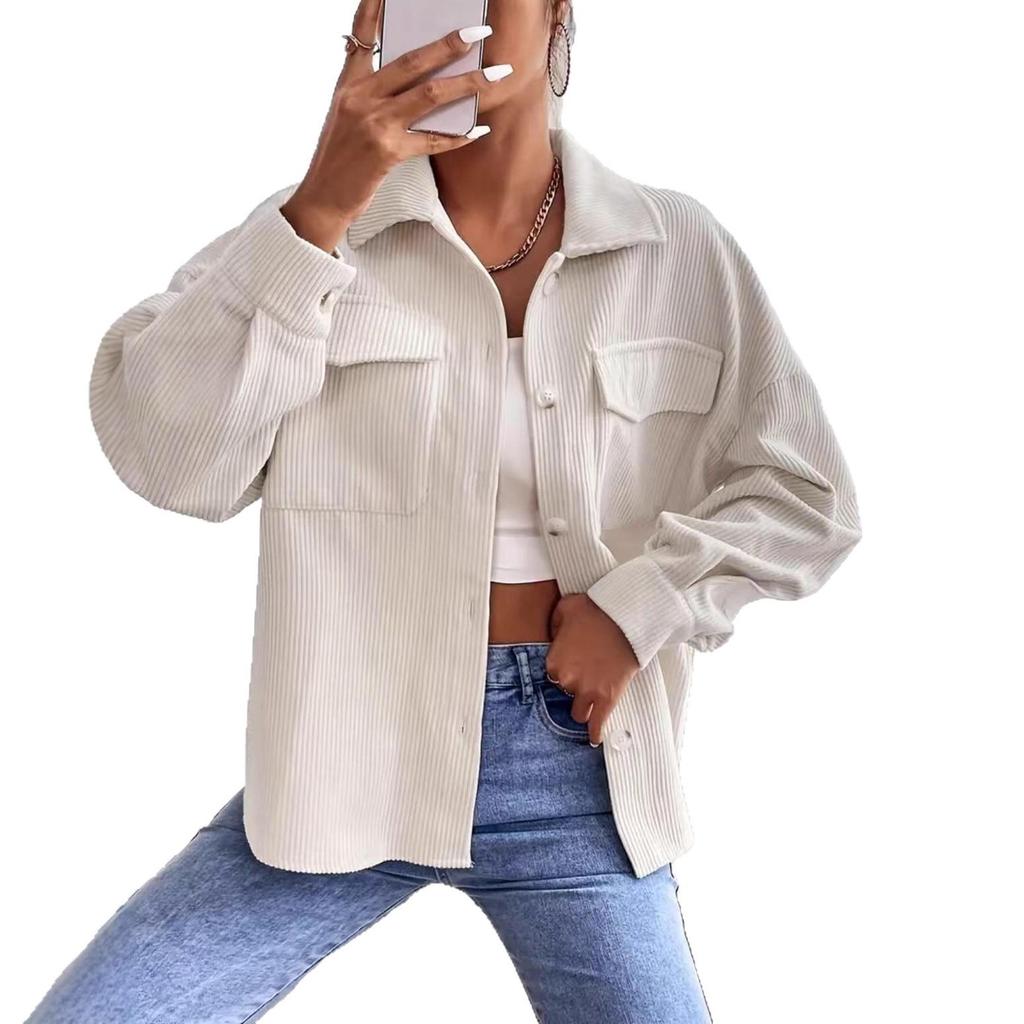 European-American Women's Corduroy Long Sleeve Solid Color Shirt Jacket 2025