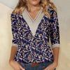 Skjortebluse for kvinner Uformelle løse skjorter 3/4-ermet blondekant med V-hals trykk Topper T-skjorter T-skjorte