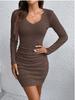 European & American Women's Autumn/Winter V-Neck Ribbed Bodycon Dress