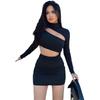 Women's Winter 2023 Sexy Hollow Out High Neck Long Sleeve Slim Fit Dress