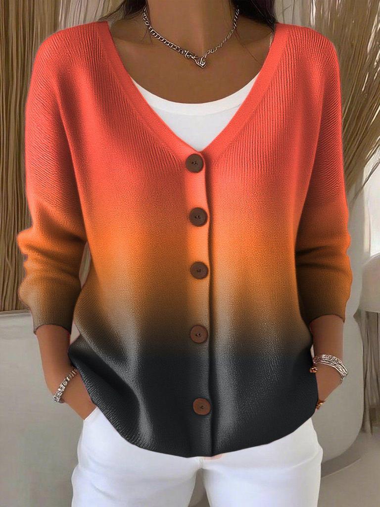 V-Neck 5-Button Printed Cardigan Sweater
