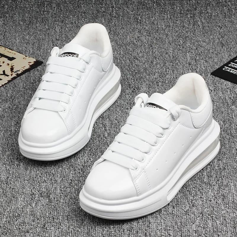 Shiny Patent Leather Small White Shoes Women's Couple Models Air Cushion Women's Skateboard Shoes Sneakers Women