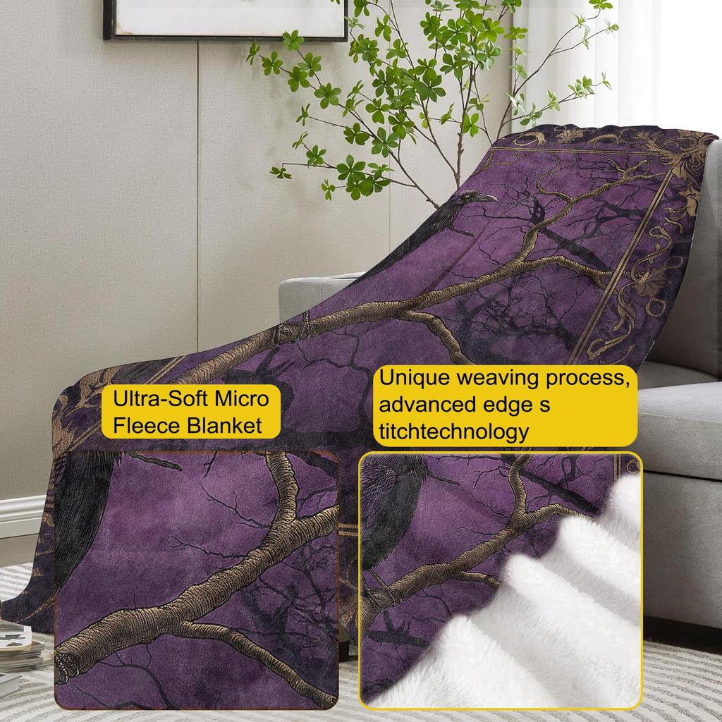 Gothic Crow digital-printed polyester Bedroom velvet flannel soft sofa cover blanket Fleece soft sofa cover blankets for beds
