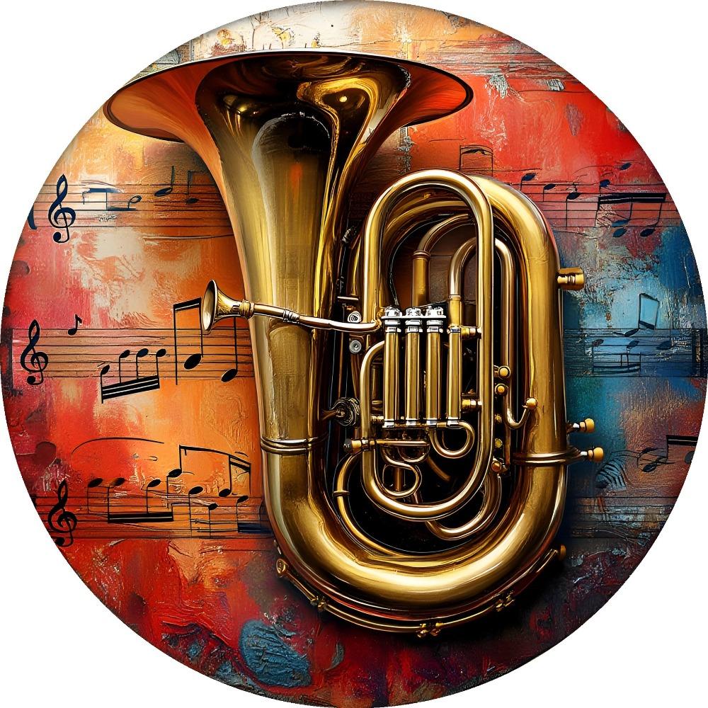 Music Brass Tuba Aluminum Sign xcm Round Vibrant Art Wreath Decor for Holiday SeasonSummer Festivities Home