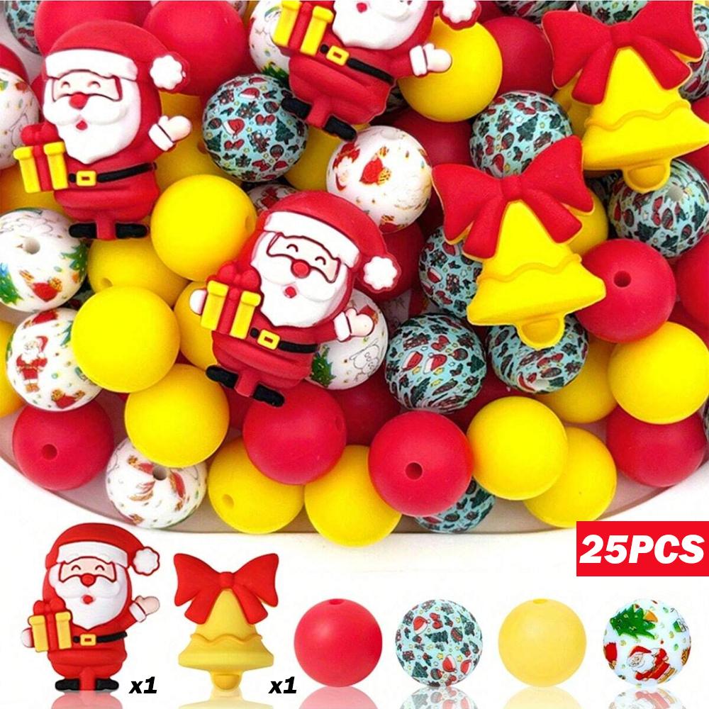 

25/98PCS Christmas series silicone bead set, pen, perfect for DIY handmade crafts such as keychains, necklaces, bracelets, etc