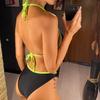 Sexy Mesh Splicing Halter Mid Waist Bikini Women Swimwear Female Swimsuit Two-pieces Bikini Set Bather Bathing Suit Swim