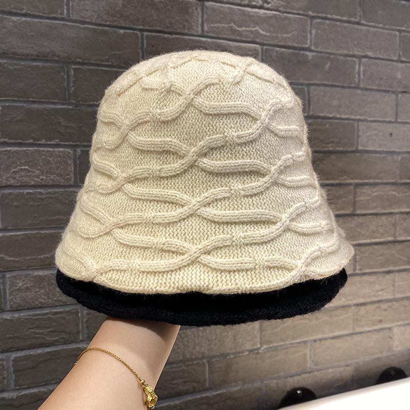Spring and Autumn New Bucket Hat Women's Fashion Retro Knitted Basin Hat Warm Bucket Hat