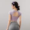 New Fitness Yoga Top with Chest Pads, Short Sleeves, Beautiful Back Design, Breathable, Quick-Dry, Slimming, Suitable for Pilates and Running, Autumn