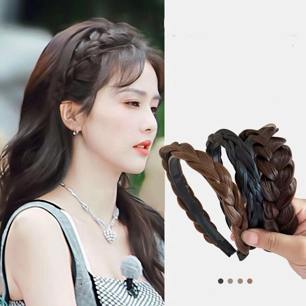 Stretch Design Synthetic Twisted Wig Headband Retro Style Fishbone Braid Headband Student