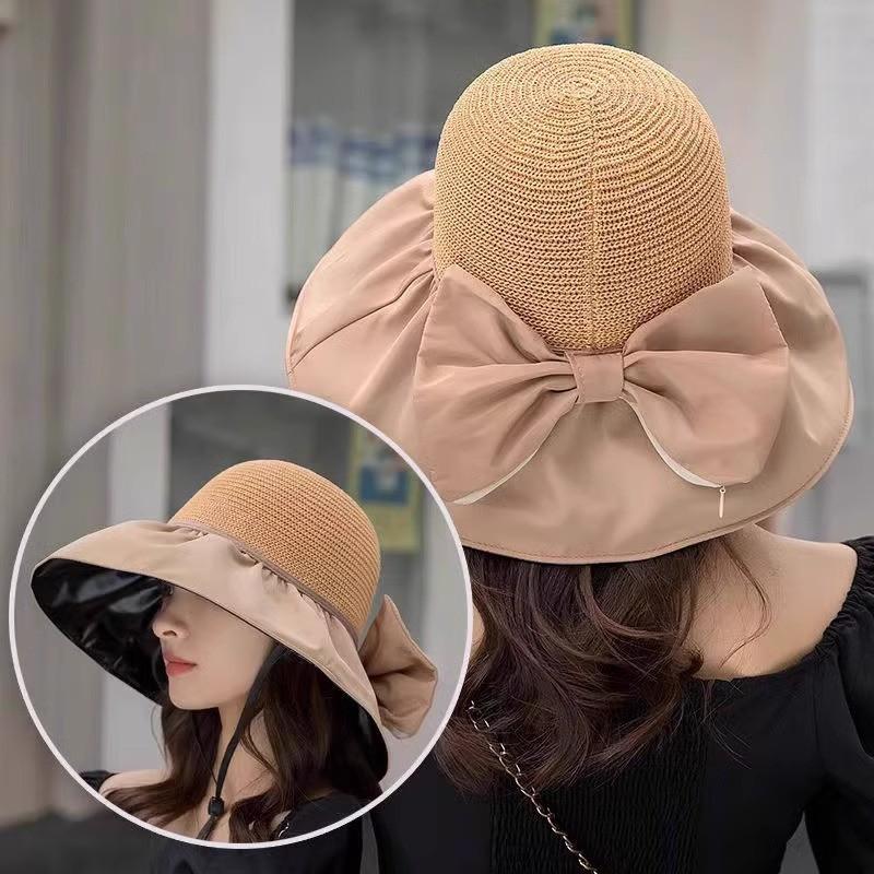 Faltbarer Sonnenhut aus Polyester mit breiter Krempe und Windband für Strand und Outdoor-Aktivitäten