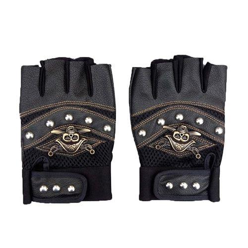 1 Pair Cycling Gloves PU Leather Skull Punk Black Driving Motorcycle Biker Fingerless Tactical Gloves Mens Womens Gloves