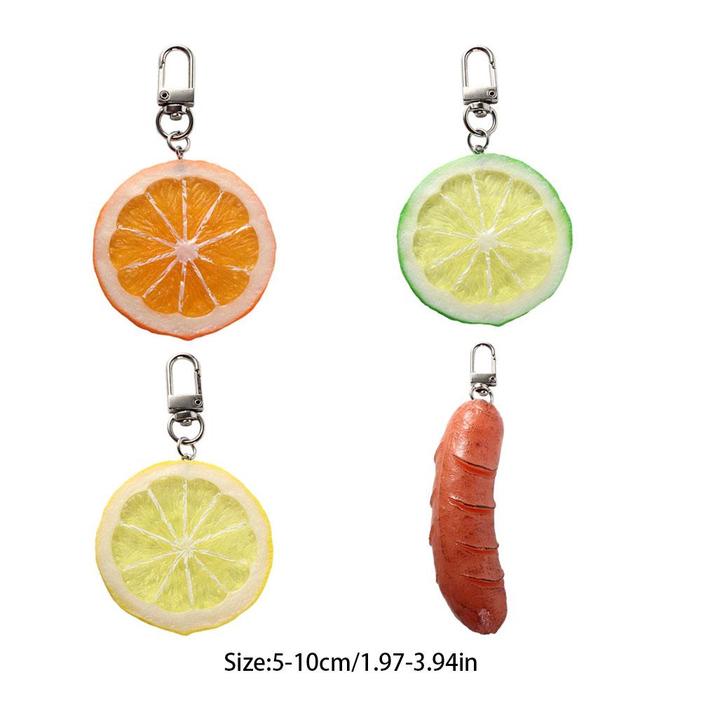 Cute Hot-dog Key Chain Creative Lemon Slice Orange Slice Model Simulation Bun Girl Heart Schoolbag Pendant Ornaments Gift
