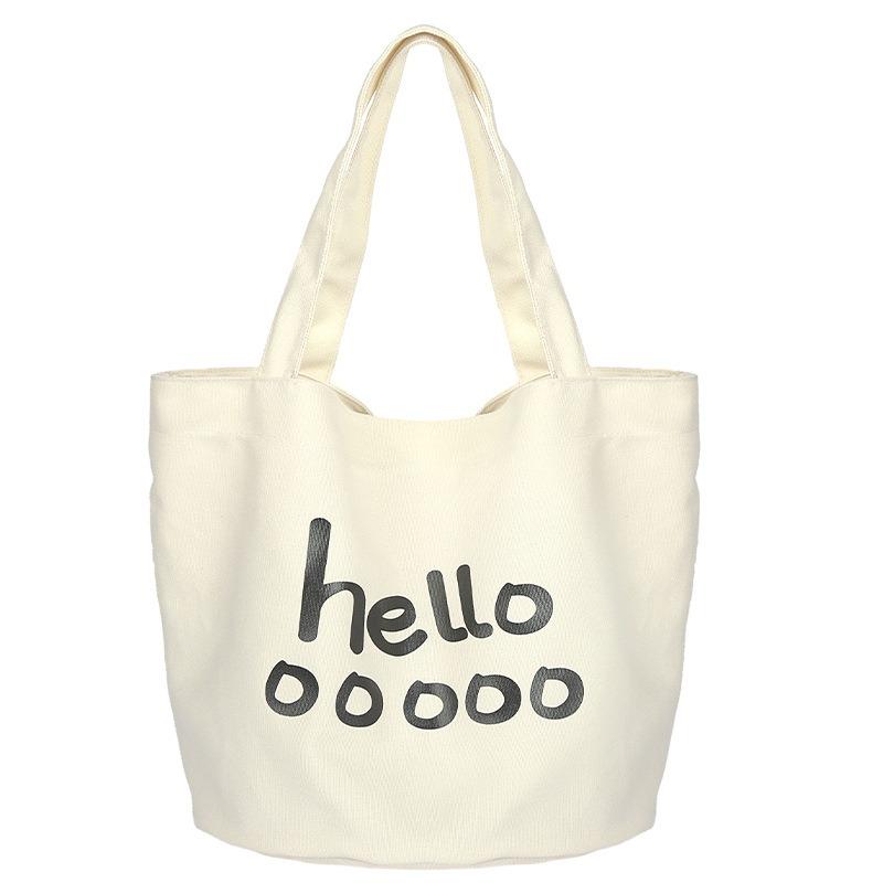 

Large capacity canvas bag women s summer new versatile casual shoulder strap letter college student class tote bag one size fits all білий