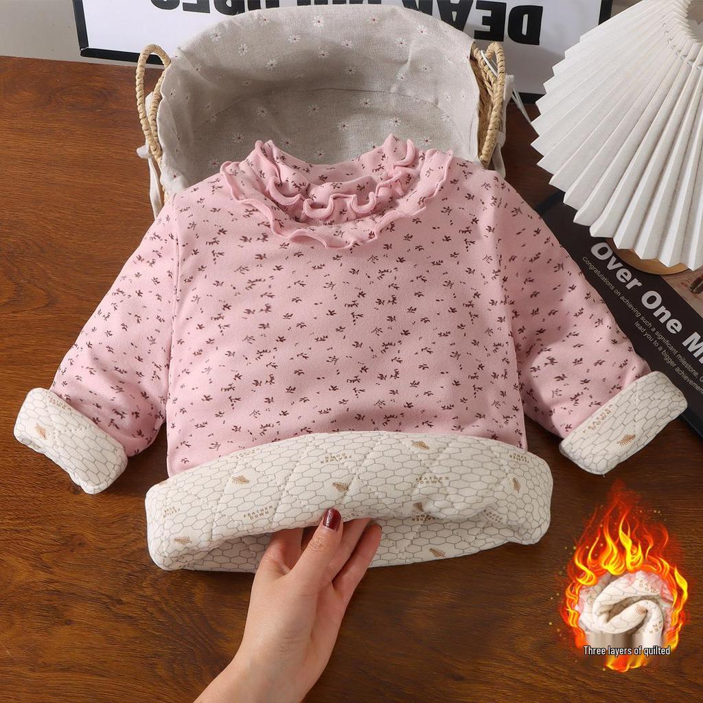 Girls' Floral Print Cotton Coat with Lace Collar - Warm Autumn/Winter Layer