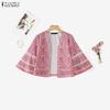 ZANZEA Womens Casual Open Front Loose Half Sleeve Bohemian Print Cardigan Cover Up Blouse