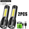 Mini Portable LED Flashlight USB Rechargeable Small Pocket Light Built In Battery Fixed Focus Zoomable Camping Searching Lantern