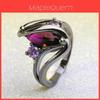 Genuine Purple Crystal Marquise Cut And Black Titanium Ring