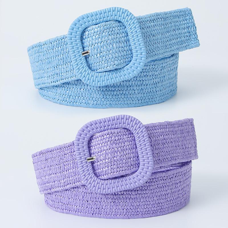 Trendy Women's 4cm Square Buckle Pp Grass Elastic Waist Belt In Delightful Pastel Shades For A Fresh Look