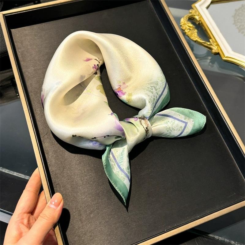 100% Pure Silk Scarf Women Neck Hair Band Foulard Square Small Headband  Fashion Print Neckerchief Scarves Bandana 53*53cm