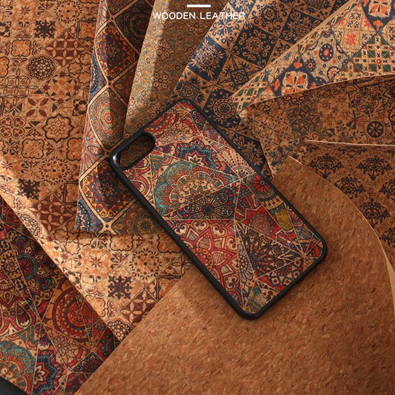 Designer 0.45 mm Organic Vegan Synthetic Printed PU Leather Cork Fabric for Clothing Bags Shoes Making Phone Case Cover Notebook