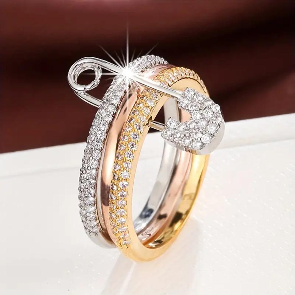 Sexy, Gorgeous, Exquisite Cubic Zirconia Decoration Three Color Copper Ring Suitable For Women's Daily Jewelry Matching