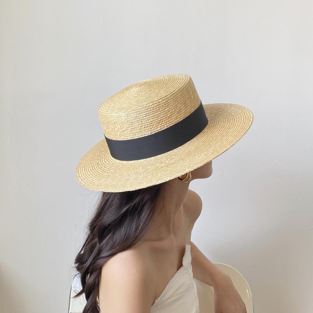 Seaside vacation flat top hat female summer small fresh Internet celebrity straw hat sun protection sunshade beach weaving tide