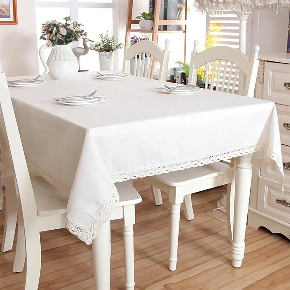 Tischdecke aus Polyesterleinen mit Spitzenrand, rechteckige Quasten, staubdichte Tischdecke, für Partyküche, Esstisch, Heimdekoration