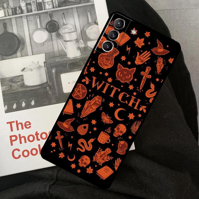 Halloween Witch Cat Phone Case For Samsung Galaxy S22 S23 S24 Ultra S20 S21 S24 FE S9 S10 Plus Note 10 20 Ultra