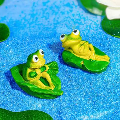 Ozdoba Žába na Lotosovém Listu Loďka Ornament Potopená Krajina Socha Žáby Roztomilá Žába a Loďka Dekorace Akvária Novinka Ozdoba Akvária pro Domov