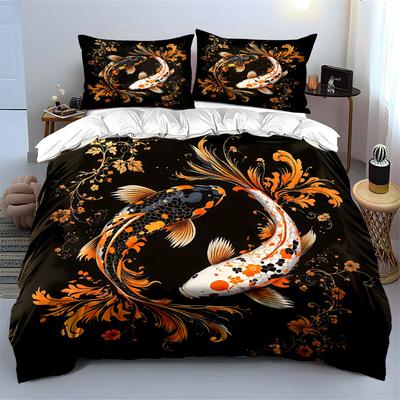Koi Fish Decorative Art Set Soft Comfortable Duvet Cover Bedding Set Included 1*Duvet Cover & 2*Pillowcases, Gift
