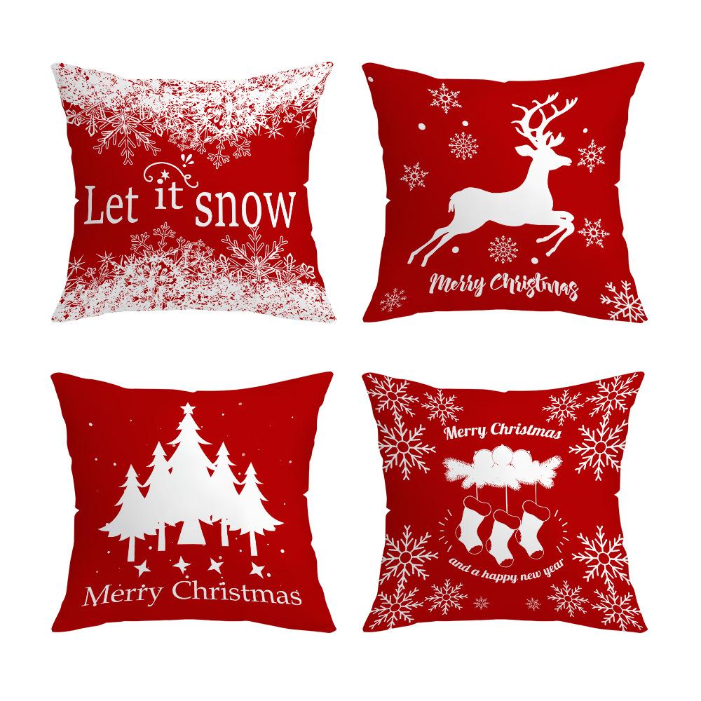 New Red Christmas Pillow Cover Elk Snowflake Christmas Tree Decoration Pillow Cushion Cover Home