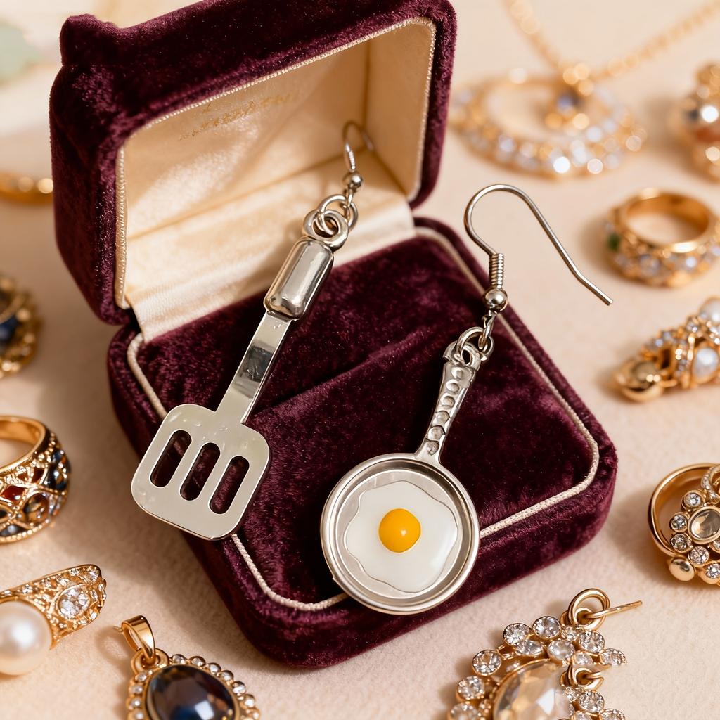 A Pair of Cute Asymmetrical Earrings Shaped Like a Frying Pan And Spatula, Perfect for Daily Wear for a with a Playful Heart