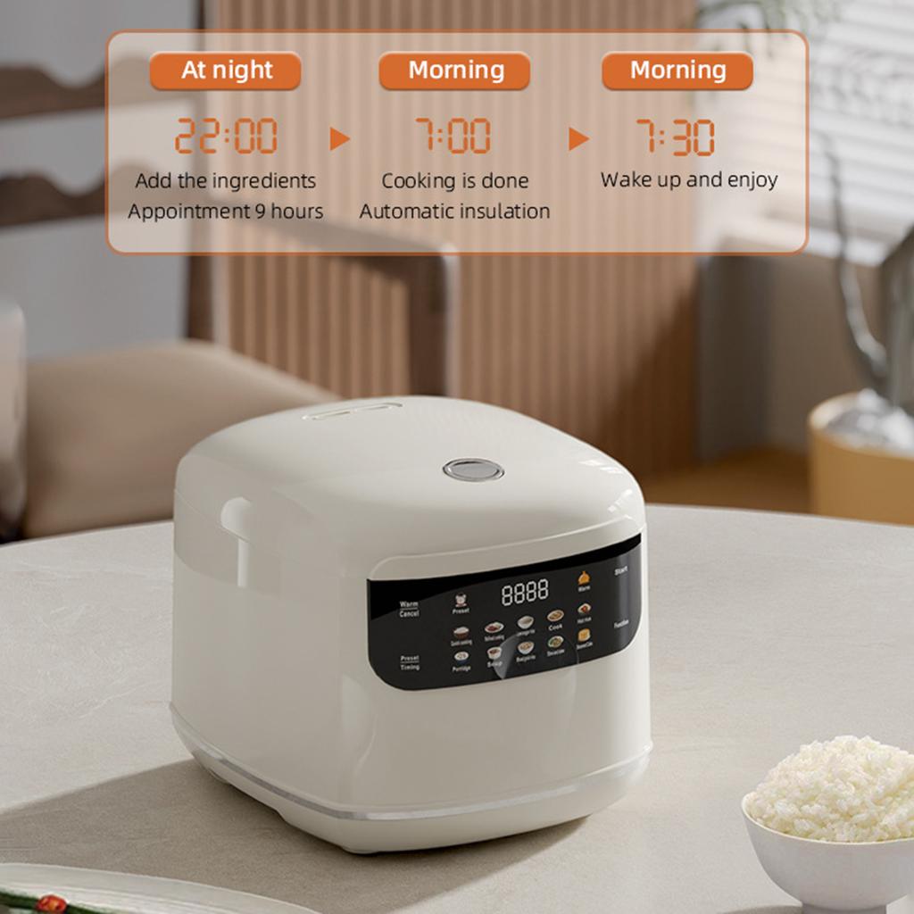 2L Rice Cooker Heating Lunch Coating Pot Cookware Slowcooker with Fast Heating Steamer 24H Timer 8H Warming Function for Travel