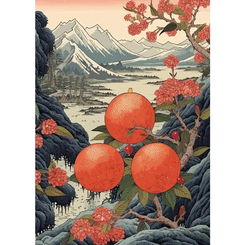 Canvas Printing Fruit Japanese Vintage Creative Landscape Forest Lake Posters and Prints Wall Art Picture for Living Room Decor