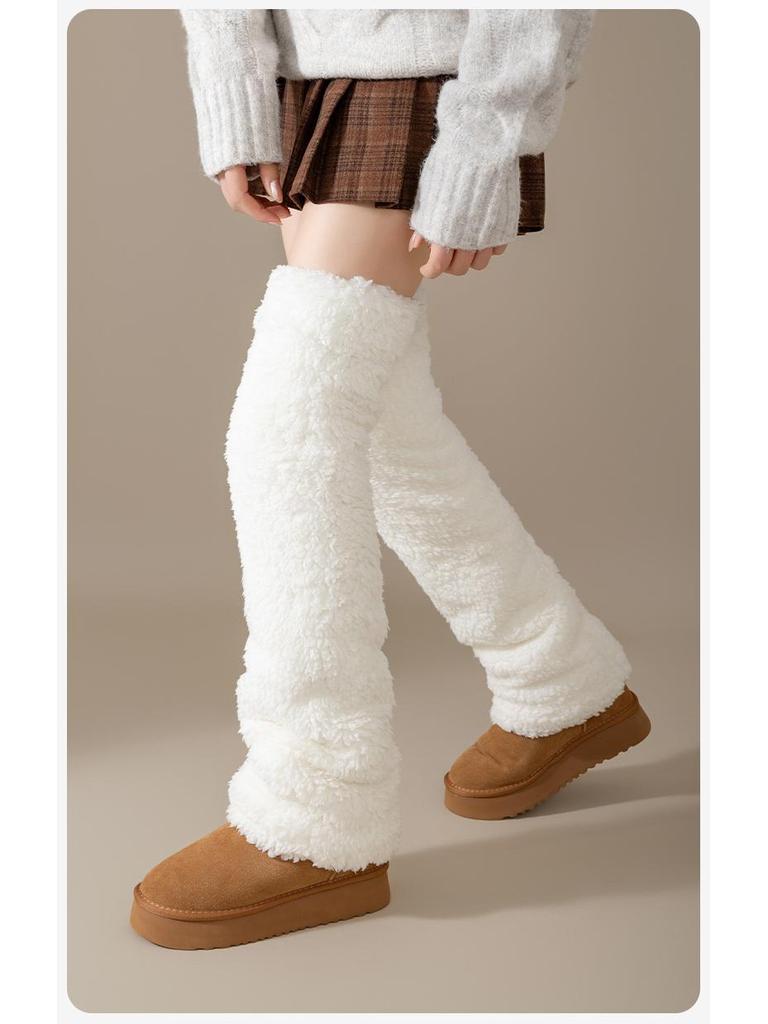 Women's Coral Fleece Over-the-Knee Socks - Warm Velvet-Enhanced Knee Pads & Leg Warmers for Autumn/Winter.