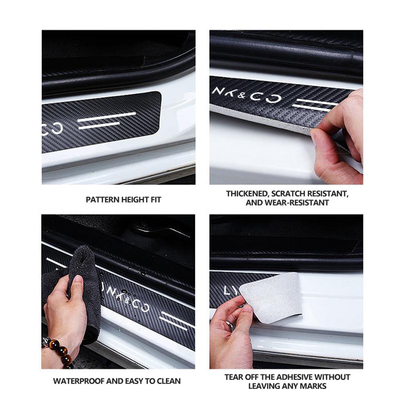 High-quality Carbon Fiber Car Door Sill Protector Strip Decorative Sticker Accessories For LYNK&CO PHEV 09 MHEV 01 05 03 09 02
