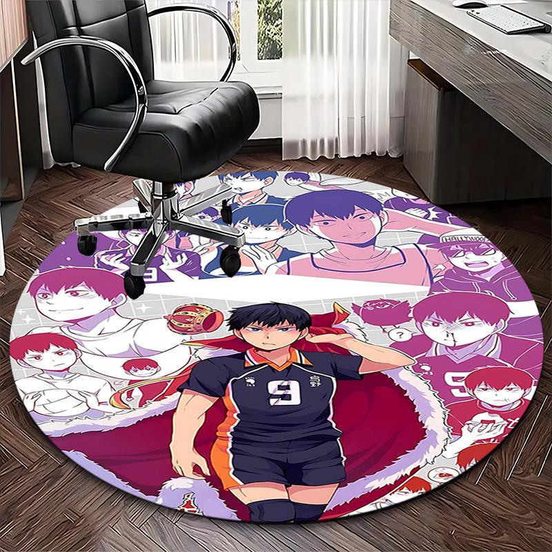 1pc Anime Volleyball Player Round Carpet - Office Chair Mat, Non-Slip Rug for Home Decor, Living Room, Bedroom, Game Room, Dormitory, Birthday Gift, S