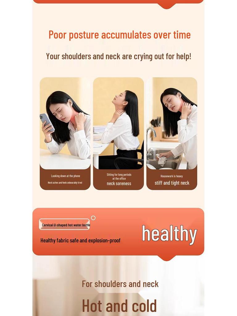 U-förmiger Heißwasserbeutel für die Halswirbelsäule: Explosionsgeschützter verdickter Schal-Kissen für Nacken-, Schulter- und Kopfschmerzlinderung.