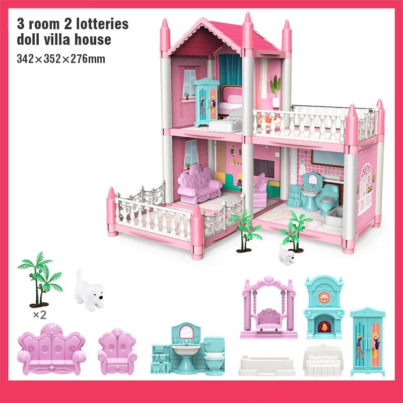 Large Doll House Assembly Villa House 3D Diy Dream Princess Castle Villa Assembly Doll House Set Toy Girl Pretend Family Toy