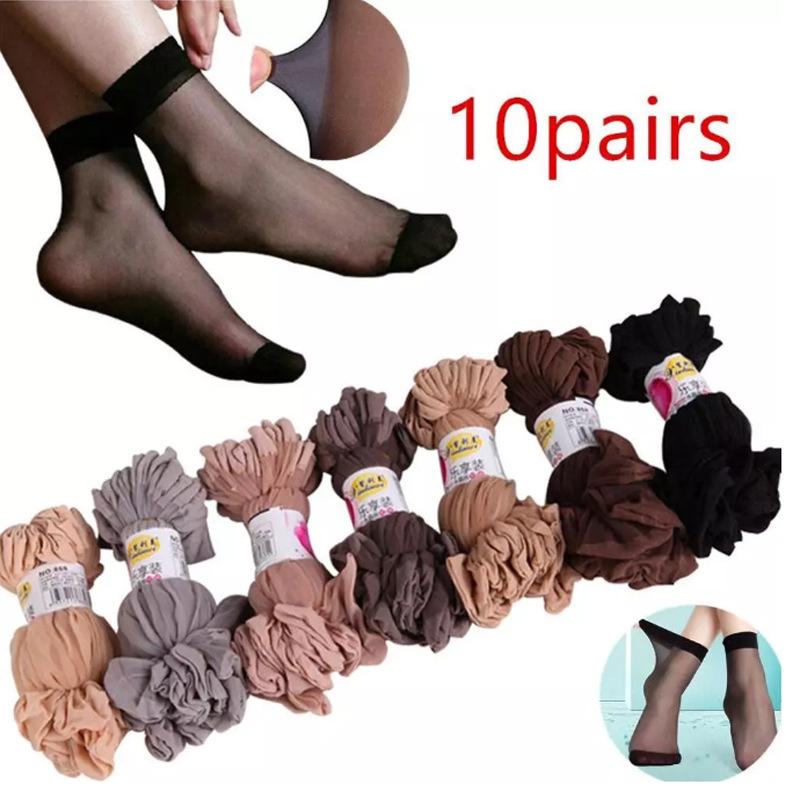 10PAIRS Crystal Transparent Silky Nylon Ankle Socks for Girls, Ultra-Thin No Show Elastic Socks for Women