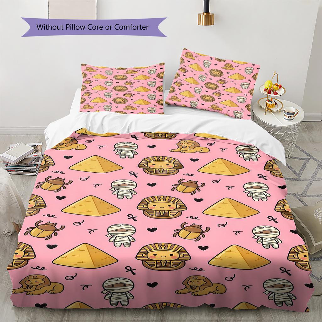 Rosa Cartoon-Kunstmuster Bettwäsche, Steppbett-Set Bettbezug Kissenbezug Zuhause Geburtstagsgeschenk (1 Bettbezug + 2 Kissenbezüge, ohne Füllung)