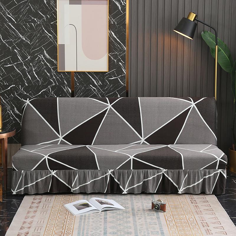 Stretch Armless Futon Cover with Skirt Printed Folding Sofa Bed Cover Washable Sofa Couch Cover Furniture Bed Protector S M L