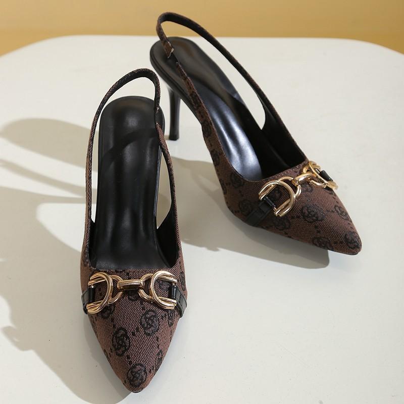 

Pointed thin heel high heel sandals women s back empty 2025 summer new buckle high heels large size foreign trade 42