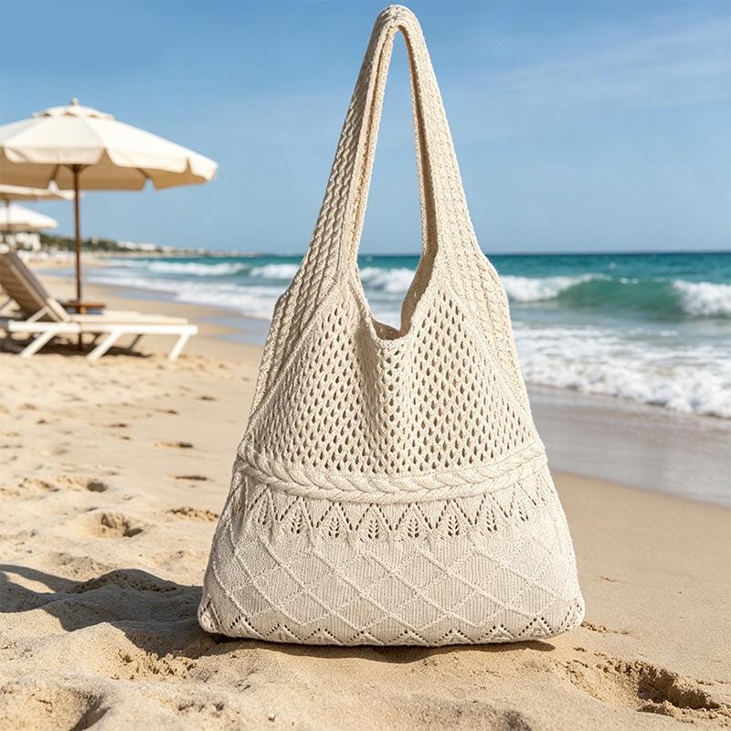Korean Hollow Knit Women's Large Capacity Shoulder Tote Handbag