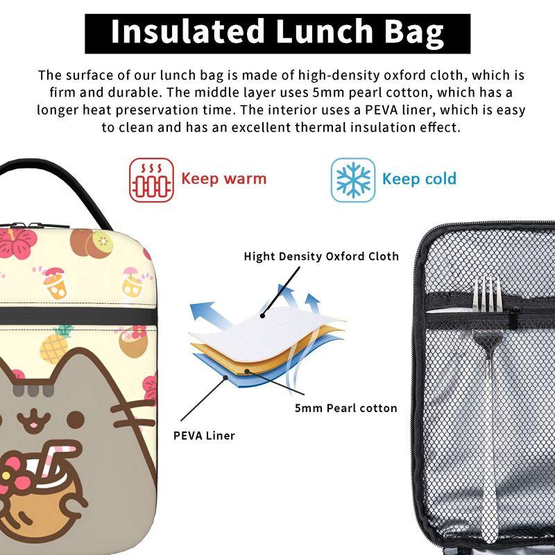 Funny Kawaii Insulated Lunch Bags Thermal Bag Reusable,Meal Container P-Pusheencats Portable Tote Lunch Box Bento Pouch School
