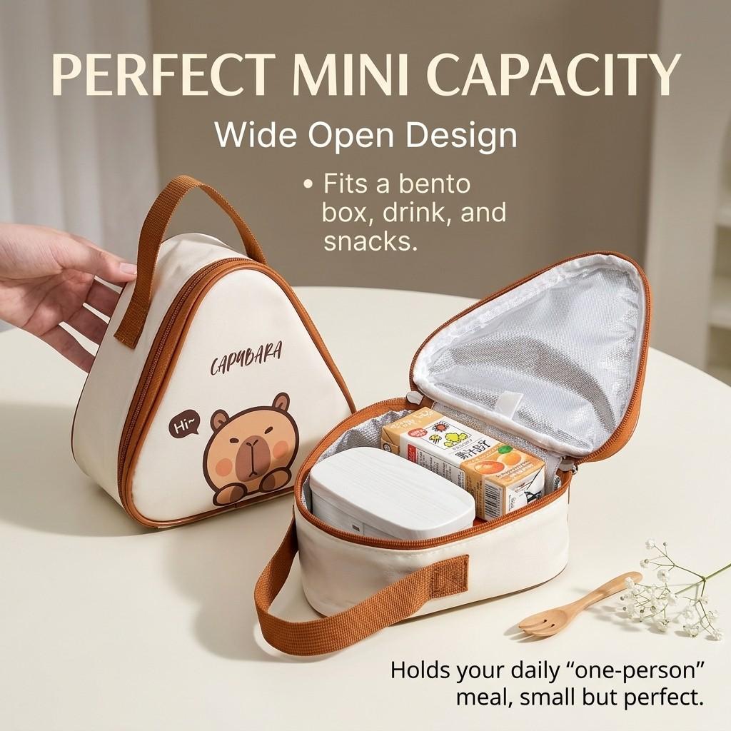Capybara Bear Thermal Lunch Bag Mini Insulated Bento Box Snack Food Cooler Container Kids School Women Kawaii Triangle Handle